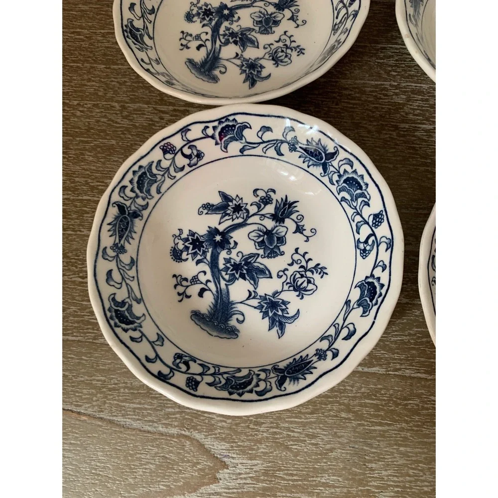 Nikko Double Phoenix Blue Onion Ironstone Fruit‎ Dessert Bowls Set of 5 Japan